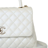 CHANEL Handbag 20K Iridescent White Caviar Quilted Coco Handle Medium Light Gold Hardware -Knockoff
