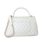 CHANEL Handbag 20K Iridescent White Caviar Quilted Coco Handle Medium Light Gold Hardware -Knockoff
