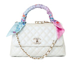 CHANEL Handbag 20K Iridescent White Caviar Quilted Coco Handle Medium Light Gold Hardware -Knockoff
