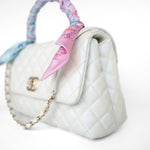 CHANEL Handbag 20K Iridescent White Caviar Quilted Coco Handle Medium Light Gold Hardware -Knockoff
