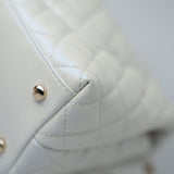 CHANEL Handbag 20K Iridescent White Caviar Quilted Coco Handle Medium Light Gold Hardware -Knockoff
