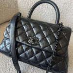 CHANEL Handbag 20P So Black Calfskin Quilted Coco Handle Small with Black Hardware -Knockoff
