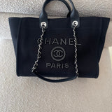 CHANEL Handbag 20S Black Large Deauville Shopping Bag Silver Hardware -Knockoff
