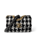 CHANEL Handbag 20S Black / White Ribbon Tweed 19 Flap Mixed Hardware Small -Knockoff
