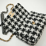 CHANEL Handbag 20S Ecru Black & White Tweed Quilted 19 Flap Small Mixed Hardware -Knockoff
