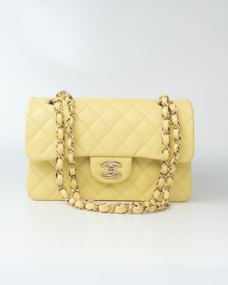 CHANEL Handbag 20S Yellow Caviar Quilted Classic Flap Small Light Gold Hardware -Knockoff
