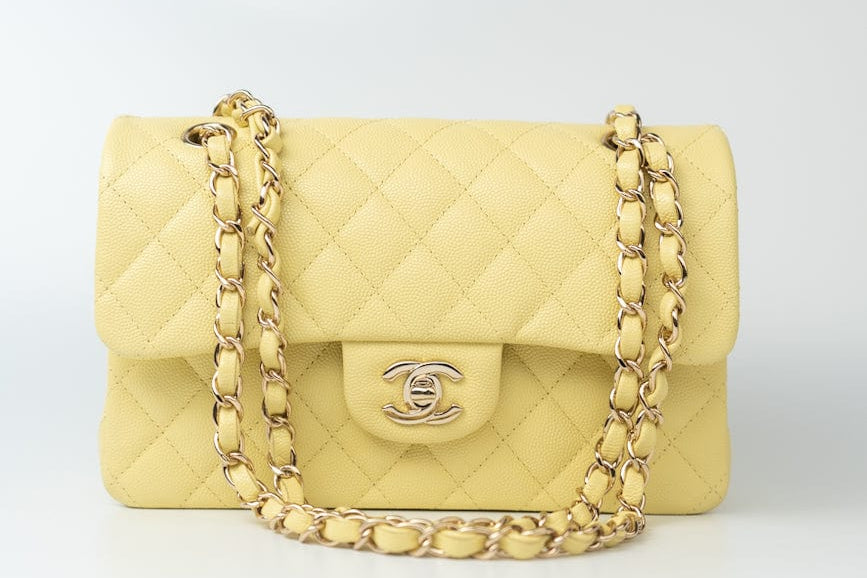 CHANEL Handbag 20S Yellow Caviar Quilted Classic Flap Small Light Gold Hardware -Knockoff
