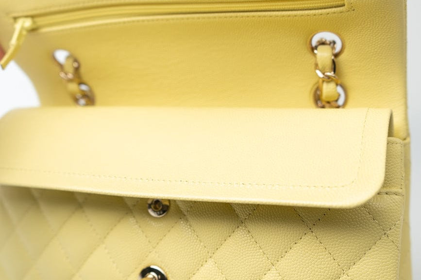 CHANEL Handbag 20S Yellow Caviar Quilted Classic Flap Small Light Gold Hardware -Knockoff
