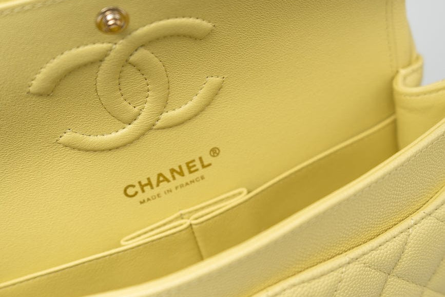 CHANEL Handbag 20S Yellow Caviar Quilted Classic Flap Small Light Gold Hardware -Knockoff
