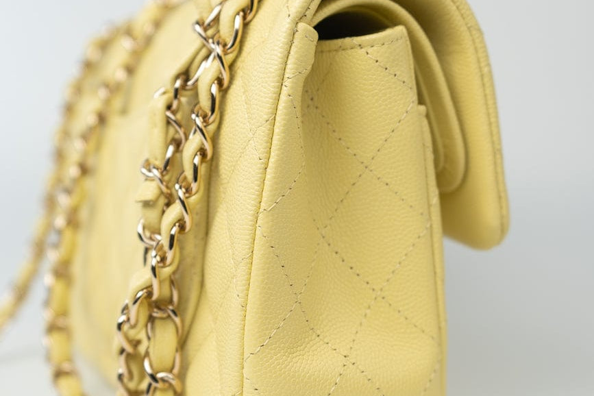 CHANEL Handbag 20S Yellow Caviar Quilted Classic Flap Small Light Gold Hardware -Knockoff
