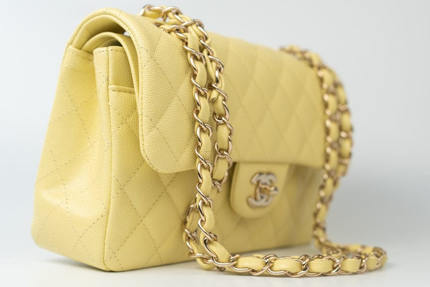 CHANEL Handbag 20S Yellow Caviar Quilted Classic Flap Small Light Gold Hardware -Knockoff
