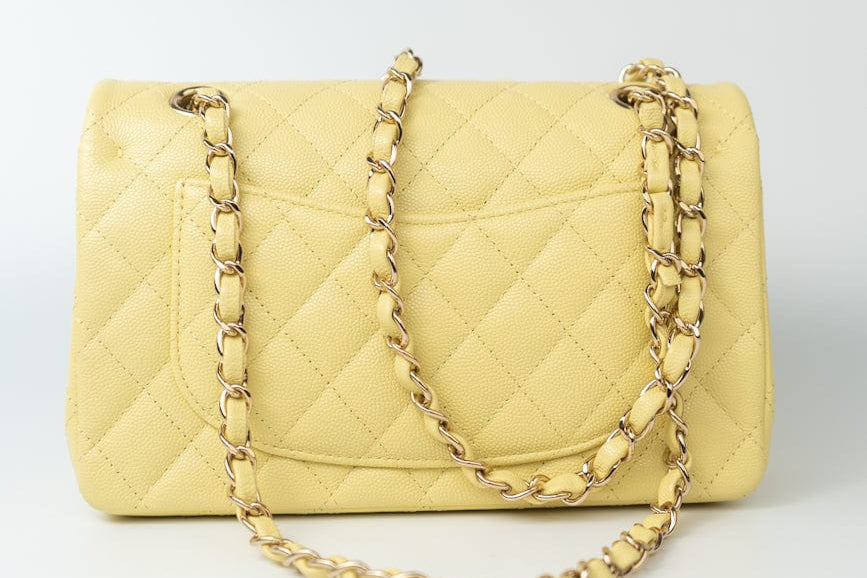 CHANEL Handbag 20S Yellow Caviar Quilted Classic Flap Small Light Gold Hardware -Knockoff
