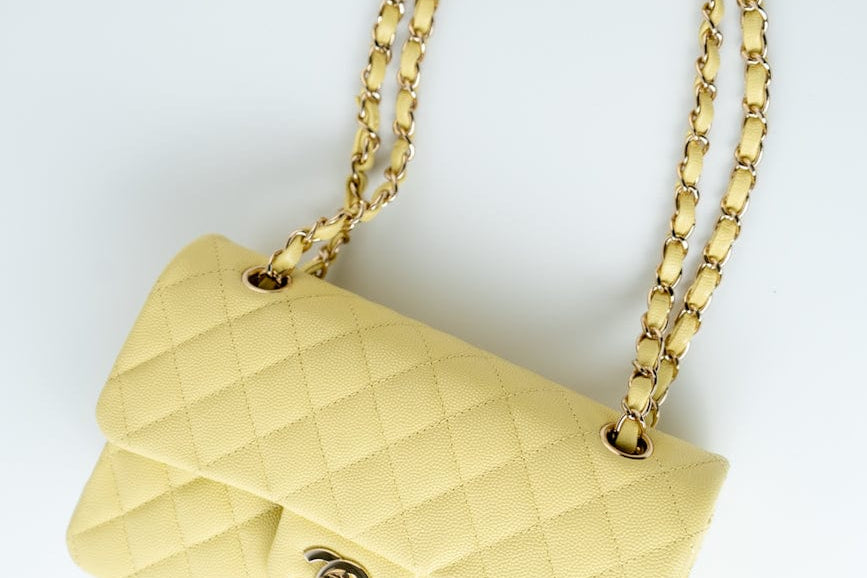 CHANEL Handbag 20S Yellow Caviar Quilted Classic Flap Small Light Gold Hardware -Knockoff
