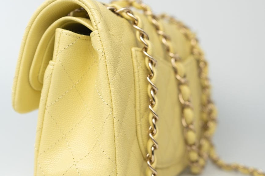 CHANEL Handbag 20S Yellow Caviar Quilted Classic Flap Small Light Gold Hardware -Knockoff
