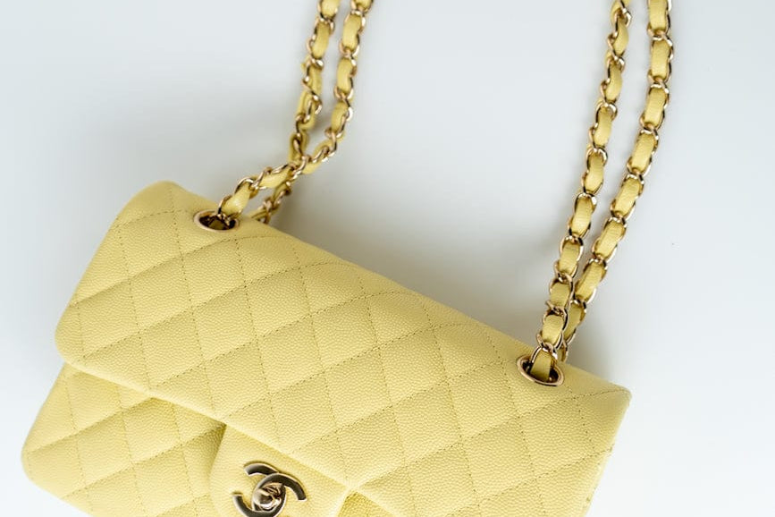 CHANEL Handbag 20S Yellow Caviar Quilted Classic Flap Small Light Gold Hardware -Knockoff
