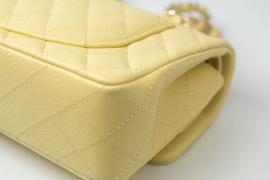 CHANEL Handbag 20S Yellow Caviar Quilted Classic Flap Small Light Gold Hardware -Knockoff
