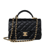 CHANEL Handbag 21A Black Lambskin Quilted Mini Top Handle Antique Gold Hardware -Knockoff
