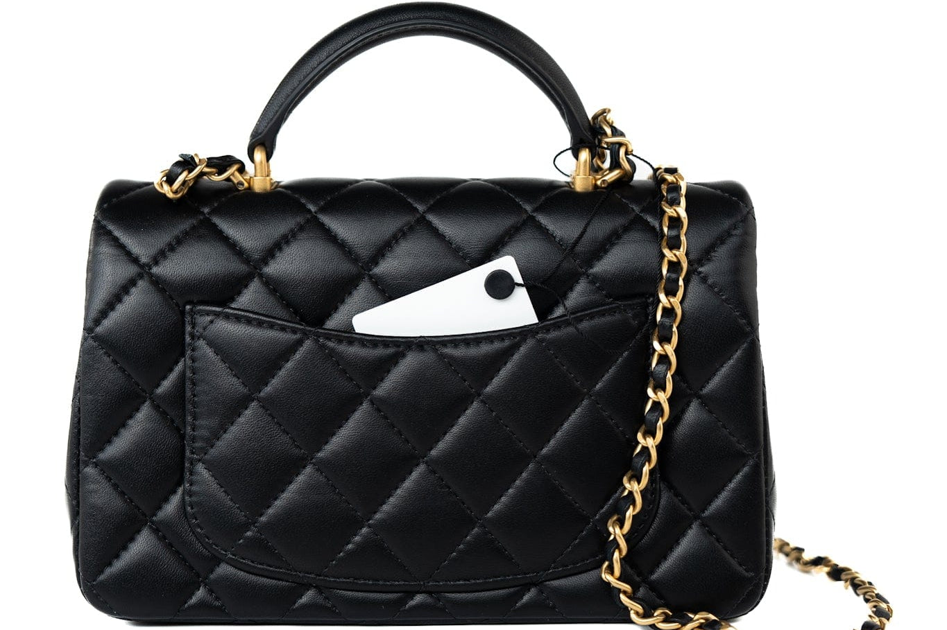 CHANEL Handbag 21A Black Lambskin Quilted Mini Top Handle Antique Gold Hardware -Knockoff
