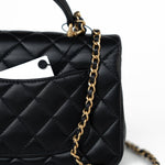 CHANEL Handbag 21A Black Lambskin Quilted Mini Top Handle Antique Gold Hardware -Knockoff
