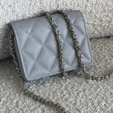 CHANEL Handbag 21A Caviar Quilted Flap Card Holder On Chain Grey -Knockoff
