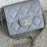 CHANEL Handbag 21A Caviar Quilted Flap Card Holder On Chain Grey -Knockoff
