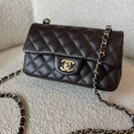 CHANEL Handbag 21A Dark Brown Lambskin Quilted Mini Rectangular Single Flap Light Gold Hardware -Knockoff
