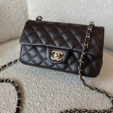 CHANEL Handbag 21A Dark Brown Lambskin Quilted Mini Rectangular Single Flap Light Gold Hardware -Knockoff
