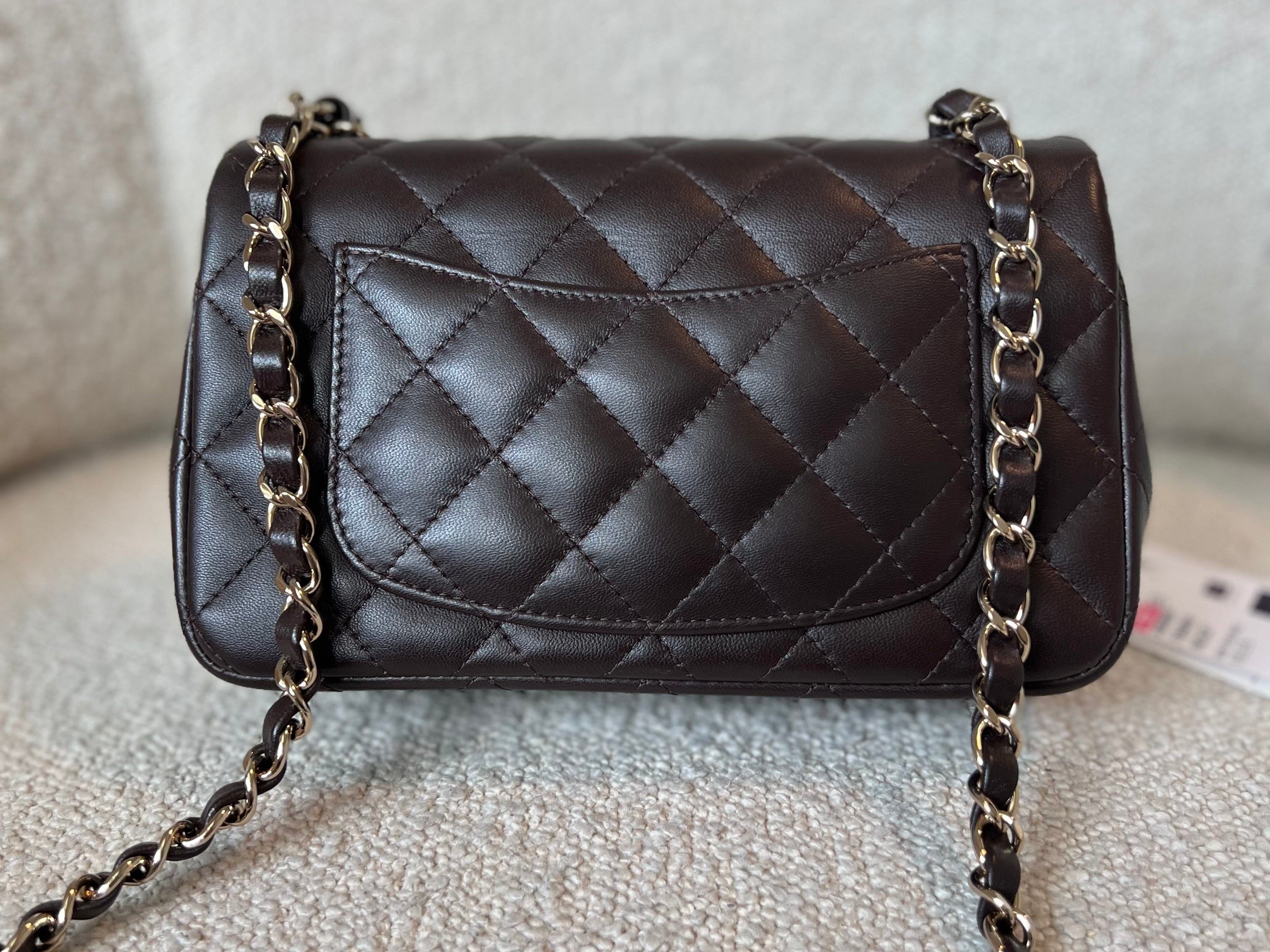 CHANEL Handbag 21A Dark Brown Lambskin Quilted Mini Rectangular Single Flap Light Gold Hardware -Knockoff
