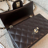 CHANEL Handbag 21A Dark Brown Lambskin Quilted Mini Rectangular Single Flap Light Gold Hardware -Knockoff
