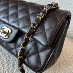 CHANEL Handbag 21A Dark Brown Lambskin Quilted Mini Rectangular Single Flap Light Gold Hardware -Knockoff
