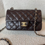 CHANEL Handbag 21A Dark Brown Lambskin Quilted Mini Rectangular Single Flap Light Gold Hardware -Knockoff
