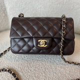 CHANEL Handbag 21A Dark Brown Lambskin Quilted Mini Rectangular Single Flap Light Gold Hardware -Knockoff
