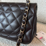 CHANEL Handbag 21A Dark Brown Lambskin Quilted Mini Rectangular Single Flap Light Gold Hardware -Knockoff
