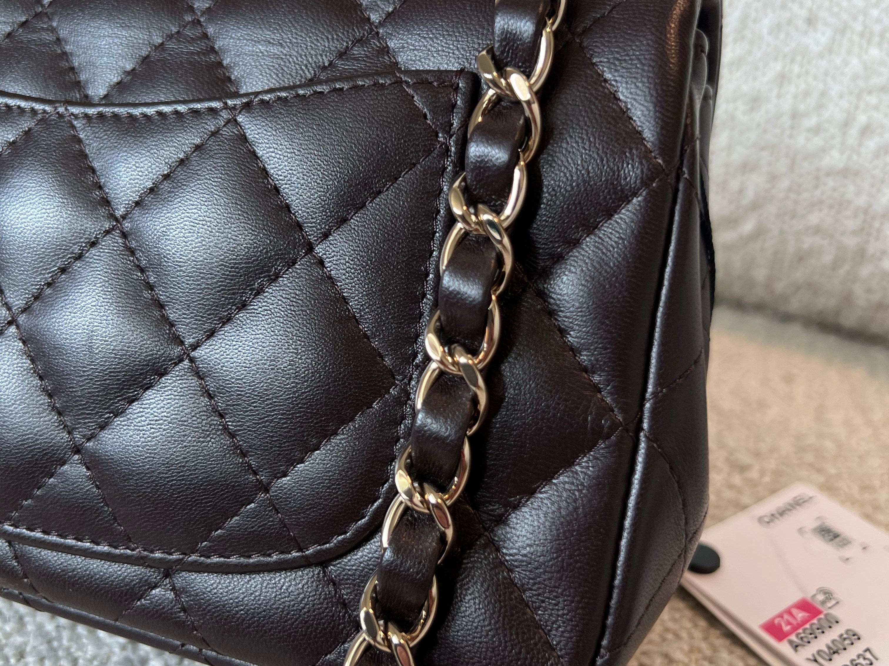 CHANEL Handbag 21A Dark Brown Lambskin Quilted Mini Rectangular Single Flap Light Gold Hardware -Knockoff
