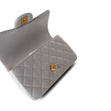 CHANEL Handbag 21A Grey Lambskin Quilted Mini Top Handle Antique Gold Hardware -Knockoff
