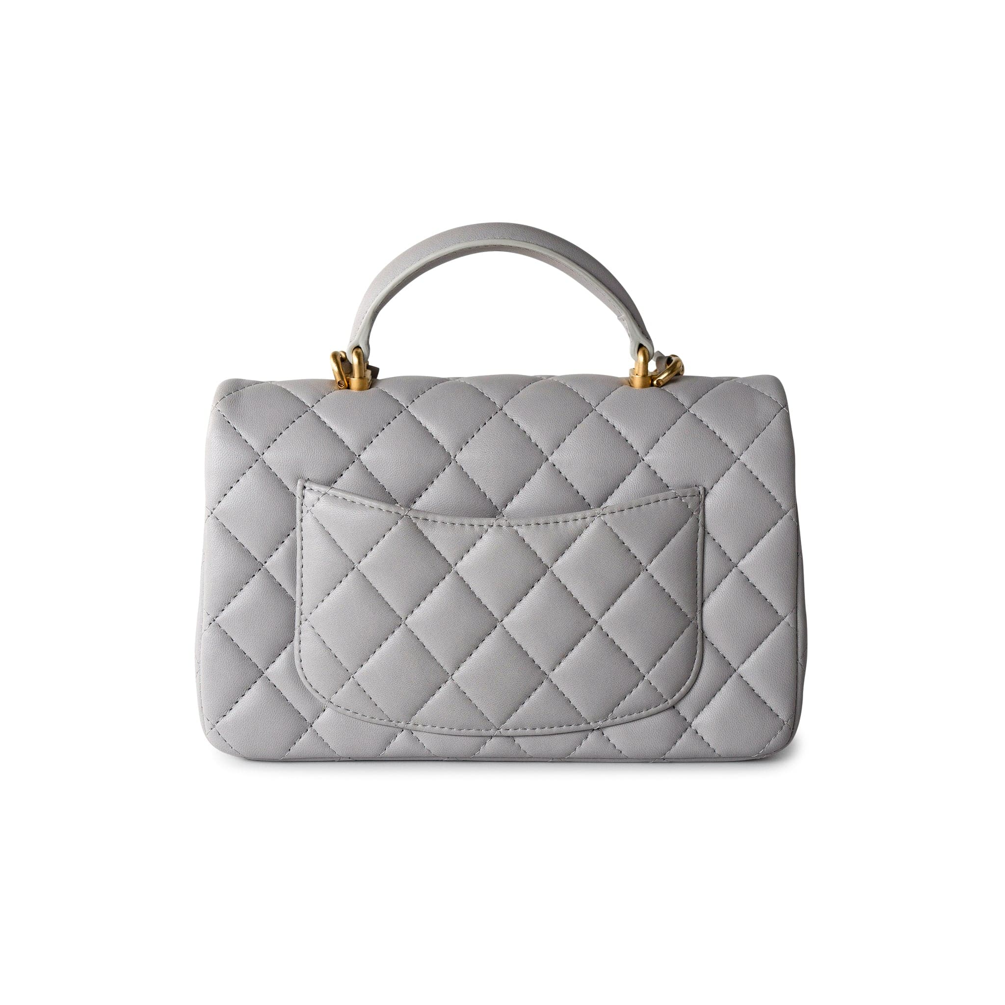 CHANEL Handbag 21A Grey Lambskin Quilted Mini Top Handle Antique Gold Hardware -Knockoff
