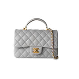 CHANEL Handbag 21A Grey Lambskin Quilted Mini Top Handle Antique Gold Hardware -Knockoff
