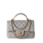 CHANEL Handbag 21A Grey Lambskin Quilted Mini Top Handle Antique Gold Hardware -Knockoff
