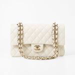 CHANEL Handbag 21A White/ Ivory Caviar Quilted Classic Flap Medium Light Gold Hardware -Knockoff
