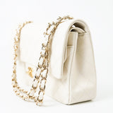 CHANEL Handbag 21A White/ Ivory Caviar Quilted Classic Flap Medium Light Gold Hardware -Knockoff
