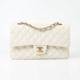 CHANEL Handbag 21A White/ Ivory Caviar Quilted Classic Flap Medium Light Gold Hardware -Knockoff
