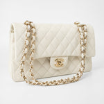 CHANEL Handbag 21A White/ Ivory Caviar Quilted Classic Flap Medium Light Gold Hardware -Knockoff
