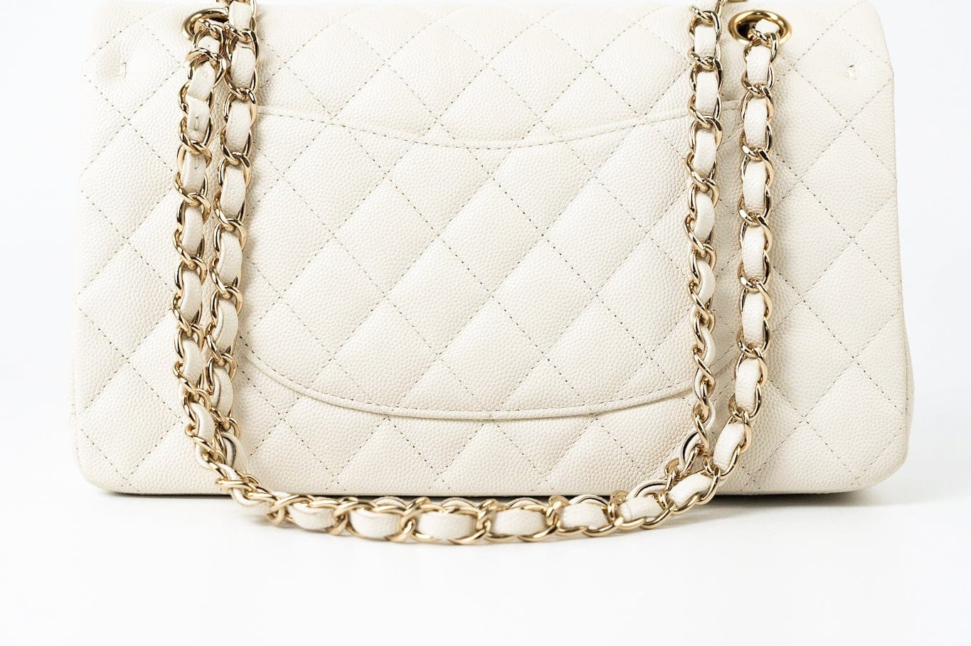 CHANEL Handbag 21A White/ Ivory Caviar Quilted Classic Flap Medium Light Gold Hardware -Knockoff
