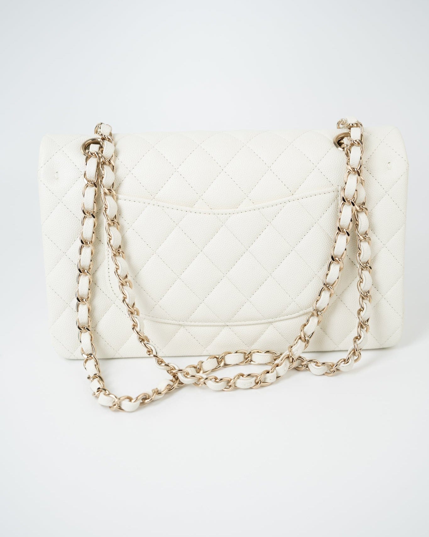 CHANEL Handbag 21A White/ Ivory Caviar Quilted Classic Flap Medium Light Gold Hardware -Knockoff
