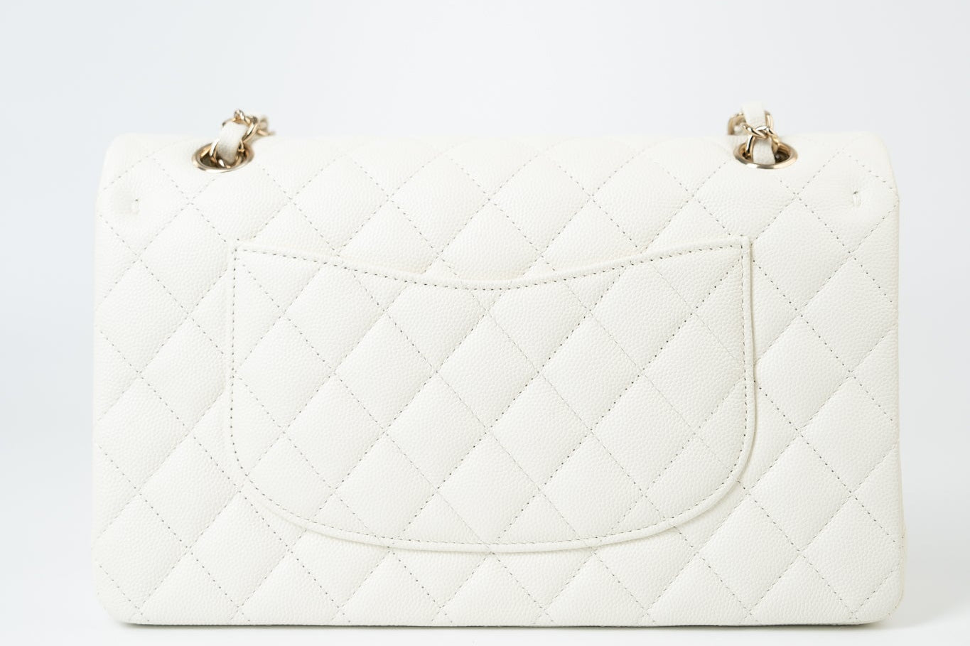 CHANEL Handbag 21A White/ Ivory Caviar Quilted Classic Flap Medium Light Gold Hardware -Knockoff
