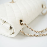 CHANEL Handbag 21A White/ Ivory Caviar Quilted Classic Flap Medium Light Gold Hardware -Knockoff
