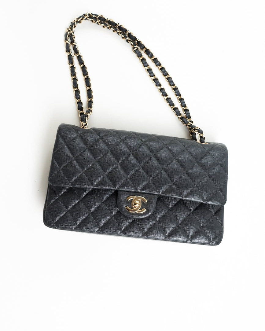 CHANEL Handbag 21B Grey Caviar Quilted Classic Flap Medium Light Gold Hardware -Knockoff
