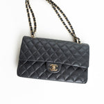 CHANEL Handbag 21B Grey Caviar Quilted Classic Flap Medium Light Gold Hardware -Knockoff
