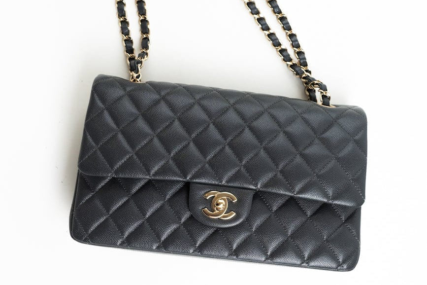 CHANEL Handbag 21B Grey Caviar Quilted Classic Flap Medium Light Gold Hardware -Knockoff
