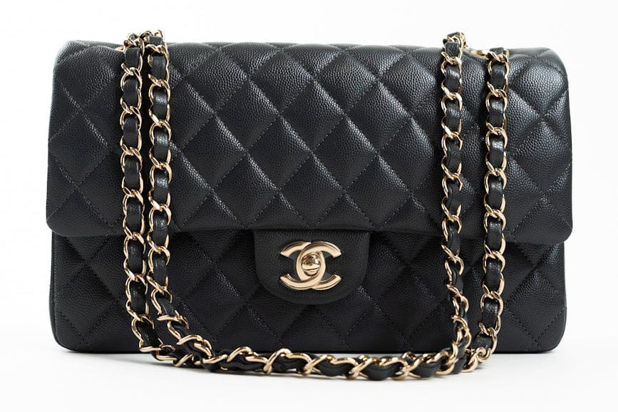 CHANEL Handbag 21B Grey Caviar Quilted Classic Flap Medium Light Gold Hardware -Knockoff
